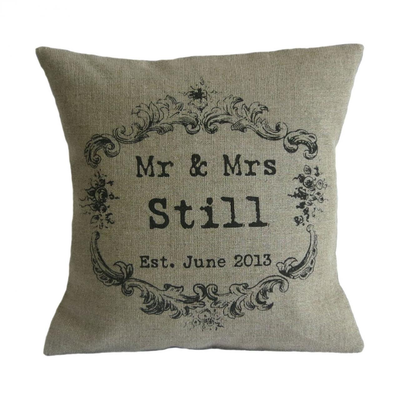 Personalised Vintage Style Mr & Mrs Pillow Cover on Luulla